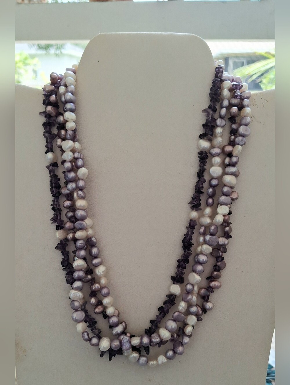 Multi-Strand Lavender and White Pearl Necklace